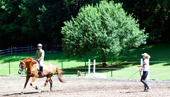 Rider is lessoned by instructor Laura Fay